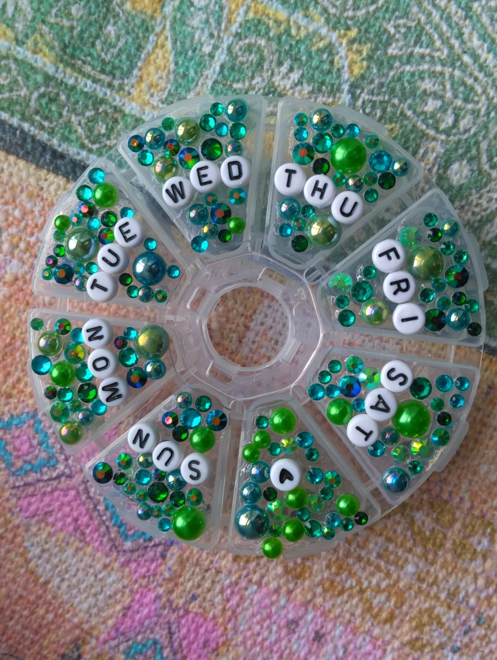 Blinged Out Green Weekly Pill Organizer - Picture 3 of 4